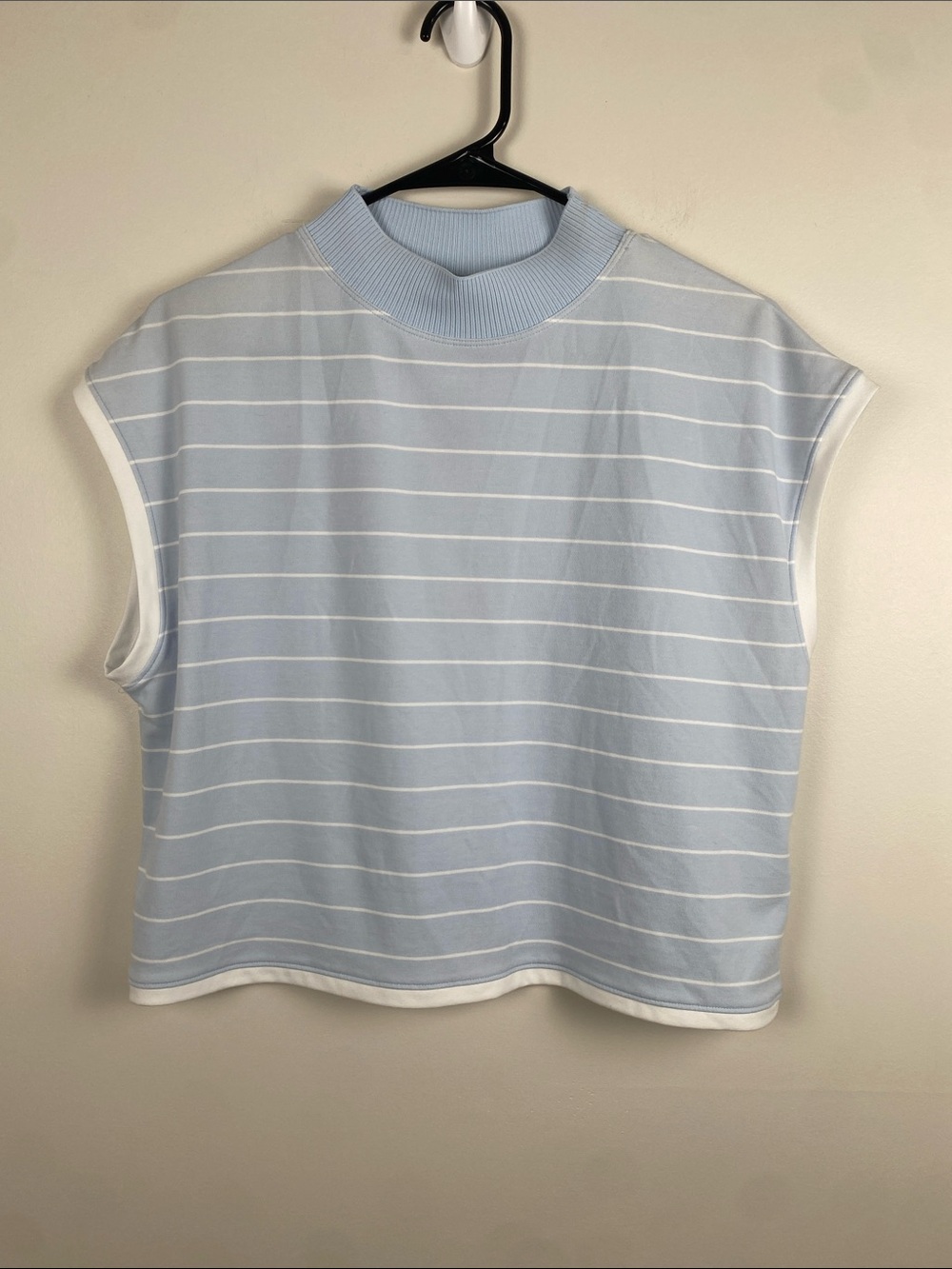 NWT Calia Rib Mock Neck Crop Tank Blue and White Stripe Large